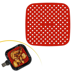 Yumurcak Shop® Siyah Isıya Dayanıklı Yıkanılabilir Silikon Fırın Ve Airfryer Kare Model Pişirme Matı 21,5 Cm
