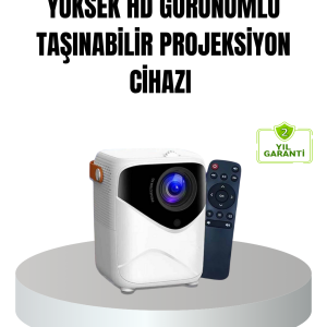 Taşınabilir 1080P HD Akıllı Projektör – 64GB Dahili Hafıza, 2GB RAM, Uzaktan Kumandalı