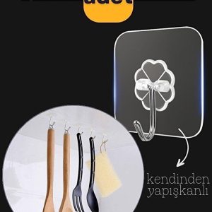 10'lu Şeffaf Kendinden Yapışkanlı Güçlü Askı Kancası, Banyo Mutfak Organizer, İz Bırakmaz Pratik Askı