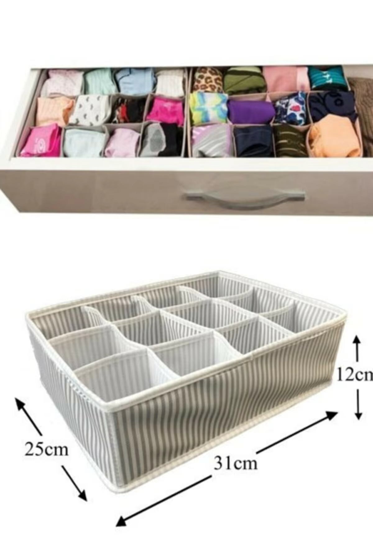 12 Bölmeli Pratik Bölmeli Çekmece Düzenleyici Organizer(İç Çamaşırı Krat Çorap Düzenleyici) - Görsel 2