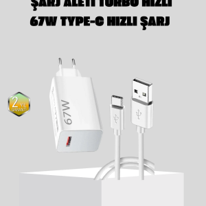 67W Süper Hızlı Şarj Adaptörü ve Kablo Seti – Güvenli, Kompakt ve Ergonomik Tasarım