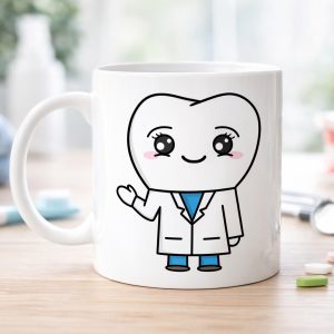 Sevimli Diş Hekimi Tasarımlı Porselen Kupa MODEL 168 – Diş Doktoru Temalı Kahve Kupası – Diş Hekimine Hediye Kupa