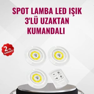 3 Lü Pilli Kablosuz Led Spot Lamba Seti Kumandalı Kolay Montaj Aydınlatma