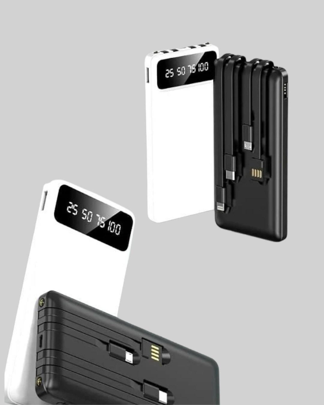 Led Işıklı 20.000mah Powerbank Lcd Gösterge Dahili Çoklu Kablo - Görsel 2