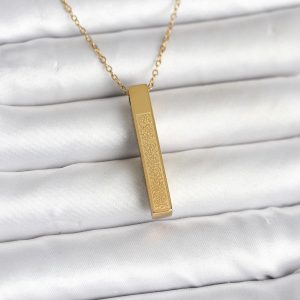 316L Çelik Gold Renk Ayetel Kürsi Yazılı Bar Çubuk Kolye - TJ-BKO11057