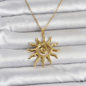 316L Çelik Gold Renk Bohem Güneş Model Kadın Kolye - TJ-BKO11047