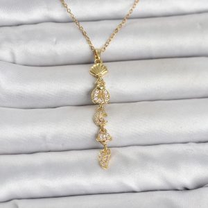 316L Çelik Gold Renk Deniz Temalı Y Model Zirkon Taşlı Kadın Kolye - TJ-BKO11051