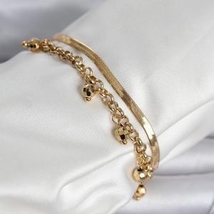 316L Çelik Gold Renk Dorika ve İtalyan Zincirli Model Kadın Bileklik - TJ-BB8386
