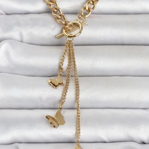 316L Çelik Gold Renk Sallantılı Kadın Kolye - TJ-BKO11043