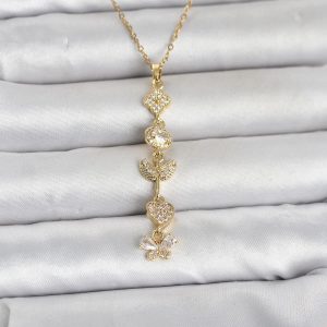 316L Çelik Gold Renk Şans Kolyesi Y Model Zirkon Taşlı Kadın Kolye - TJ-BKO11050