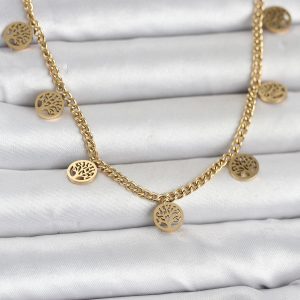 316L Çelik Gold Renk Yaşam Ağacı Model Kadın Kolye - TJ-BKO11045