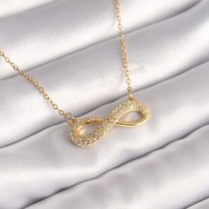 316L Çelik Gold Renk Zincir Zirkon Taşlı Sonsuzluk Model Kadın Kolye - TJ-BKO8410