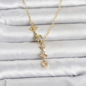 316L Çelik Gold Renk Zirkon Taşlı Y Kadın Kolye - TJ-BKO11053