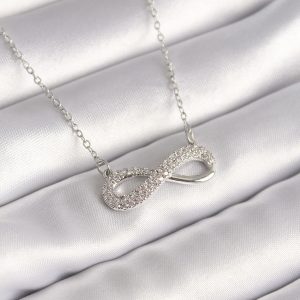 316L Çelik Gümüş Renk Zincir Zirkon Taşlı Sonsuzluk Model Kadın Kolye - TJ-BKO8411