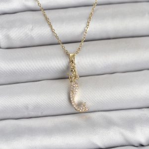 316L Çelik Zincir Gold Renk Zirkon Taşlı Deniz Kızı Model Kadın Kolye - TJ-BKO11024
