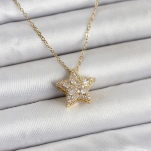 316L Çelik Zincir Gold Renk Zirkon Taşlı Yıldız Model Kadın Kolye - TJ-BKO11018