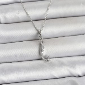 316L Çelik Zincir Gümüş Renk Zirkon Taşlı Deniz Kızı Model Kadın Kolye - TJ-BKO11025