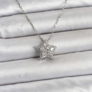 316L Çelik Zincir Gümüş Renk Zirkon Taşlı Yıldız Model Kadın Kolye - TJ-BKO11019