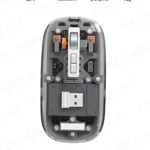 Bluetooth Usb Çift Modlu Sessiz Mouse, Şeffaf Mıknatıslı Kapaklı, Type-c Şarjlı, Dpı Ayarlı, Kablosuz 10m Çekim Mesafeli, Masaüstü Kısayol Tuşlu, Taşı