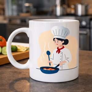 Aşçı Tasarımlı Porselen Kupa MODEL 164 – Şef Temalı Kahve Kupası – Aşçılara Özel Hediye Kupa – Mutfak Temalı Beyaz Kupa