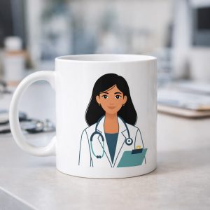 Kadın Doktor Tasarımlı Porselen Kupa MODEL 169 – Doktor ve Sağlık Çalışanı Temalı Kahve Kupası – Doktora Anlamlı Hediye