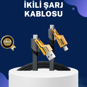 Örgülü Tasarım 4’ü 1 Arada USB-C Lightning Hızlı Şarj Kablosu