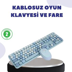 Kablosuz Retro Klavye Ve Mouse Seti – 104 Tuşlu, Sessiz Yazım