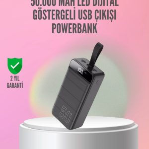 50.000 Mah Ultra Güçlü Powerbank 4 Usb Çıkışlı, Led Dijital Göstergeli, Hızlı Şarj Destekli Taşınabilir Şarj Cihazı