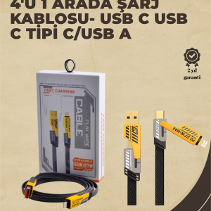 4'ü 1 Arada Metal Hızlı Veri Kablosu – 65W Güç, 27W iPhone Desteği, 480Mbps Aktarım