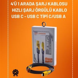 4'ü 1 Arada USB Hızlı Şarj ve Veri Kablosu – 65W Güç, Çoklu Bağlantı, 1.2m