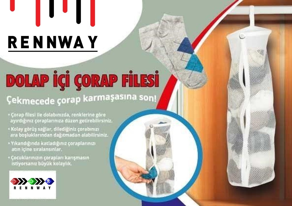 5 Adet Dolap İçi Asılabilir Temiz Çorap Düzenleyici Çorap Filesi Askılık - Görsel 2