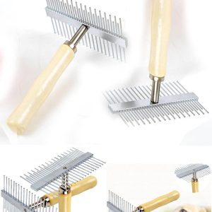 BUFFER® Çift Taraflı Ahşap Saplı Ergonomik Evcil Hayvan Fırçası Tarağı
