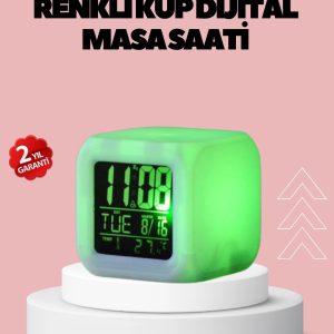 Kronometre Ve Takvim Destekli Renk Değiştiren Led Dijital Küp Saat