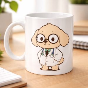 Doktor Köpek Tasarımlı Porselen Kupa MODEL 175 – Sevimli Veteriner / Doktor Temalı Kahve Kupası – Hayvan Severlere Hediye Kupa