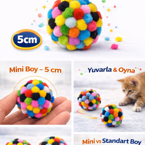 Mini Ponpon Kedi Oyuncak Topu 5 cm ( 2 Adet ) – Yumuşak Renkli Sessiz Kedi Oyun Topu