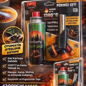 KarCamp Pürmüz Seti Kamp Gazlı Torch Çakmak Otomatik Ateşlemeli 1300°C Çok Amaçlı Mutfak Kamp Kaynak Pürmüz Seti Gaz Kartuşlu