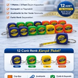 Mini Şerit Metre 1 Metre 3FT Anahtarlık Ölçü Metresi Taşınabilir Cep Metre 12 Adet