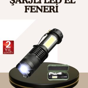 Küçük Boy Şarjlı Led El Feneri Taşınabilir Klipsli
