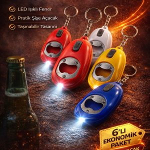 Mini LED Anahtarlık Fener Açacak Işıklı Şişe Açacak Anahtarlık 6 Adet
