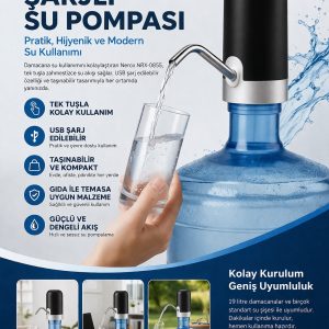 Nerox Şarjlı Su Pompası NRX-0855 USB Şarjlı Damacana Su Pompası Otomatik Su Sebili Aparatı