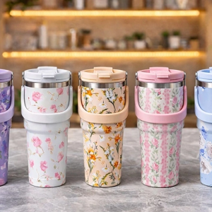 900 Ml Taşıma Kulplu Paslanmaz Çelik Termos Mug - Vakumlu Isı Yalıtımlı Bardak Alk4630