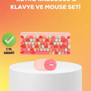Renkli Retro Tuş Takımlı Klavye – 3 Cihaz Bağlantısı, Medya Kısayol Tuşları