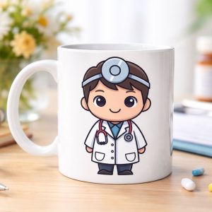 Sevimli Doktor Tasarımlı Porselen Kupa MODEL 167 – Doktor Hediyesi Kahve Kupası – Sağlık Çalışanı ve Tıp Temalı Hediye Kupa