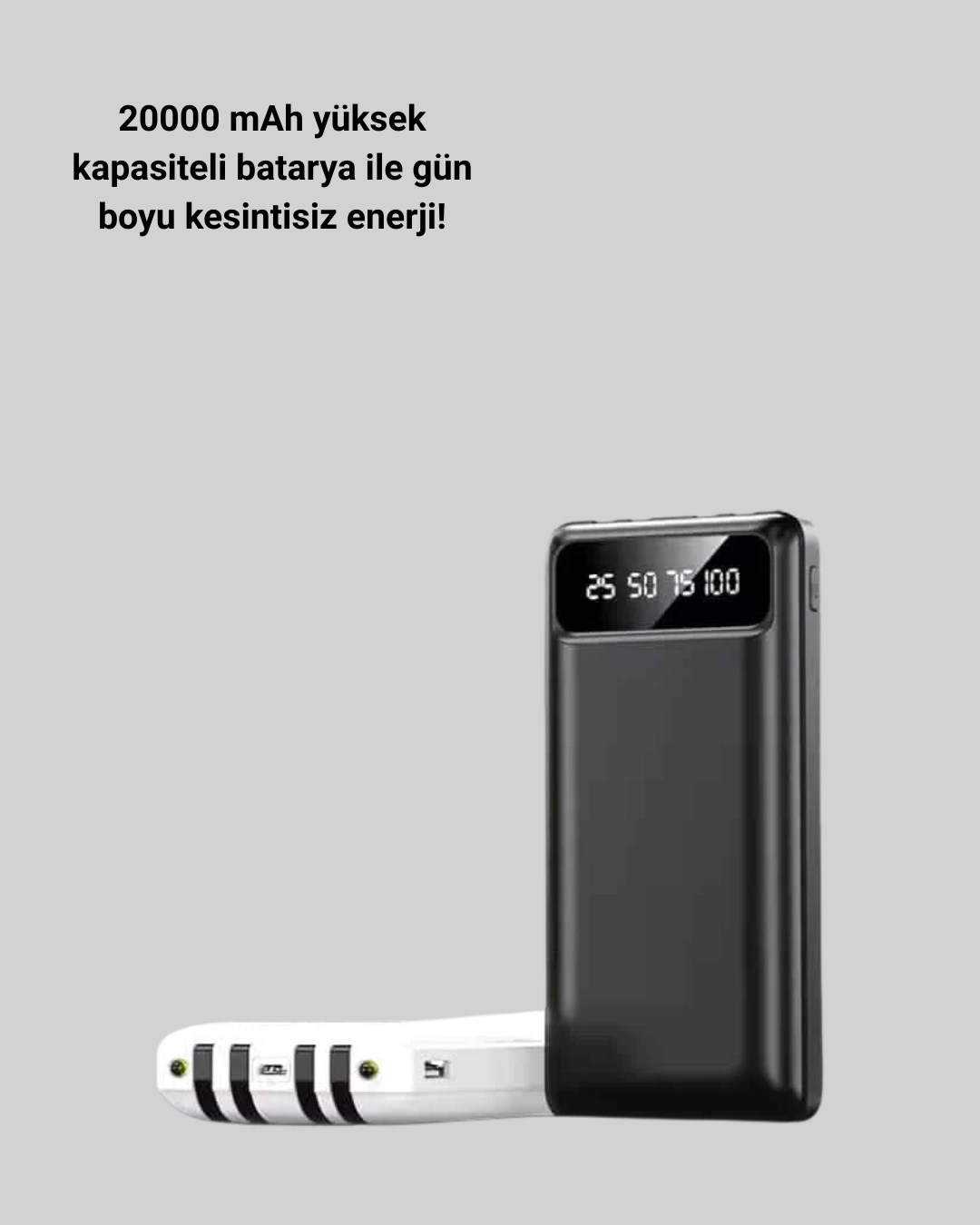 Led Işıklı 20.000mah Powerbank Lcd Gösterge Dahili Çoklu Kablo - Görsel 3