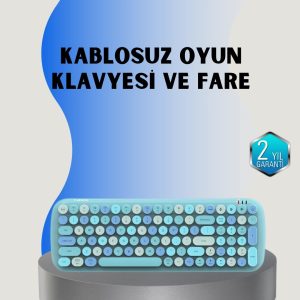 Retro Tarz Kablosuz Klavye Mouse Seti – 104 Tuşlu, Ergonomik Tasarım