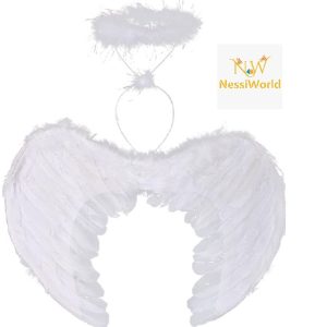 Beyaz Renkli Tüylü Bebek Melek Kanadı ve Tacı 30x45 cm