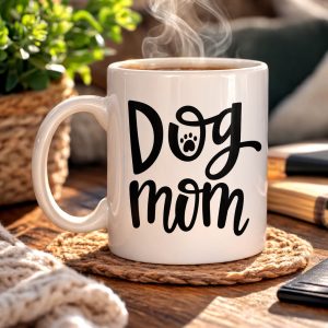 Dog Mom Yazılı Porselen Kupa MODEL 180 – Köpek Severlere Özel Tasarım Kahve Kupası – Sevimli Pati Desenli Hediye Kupa