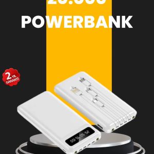 Led Işıklı 20.000mah Powerbank Lcd Gösterge Dahili Çoklu Kablo