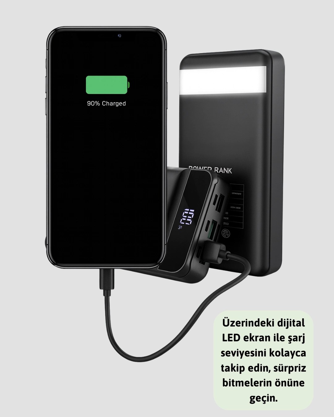 50.000 Mah Ultra Güçlü Powerbank 4 Usb Çıkışlı, Led Dijital Göstergeli, Hızlı Şarj Destekli Taşınabilir Şarj Cihazı - Görsel 5