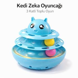 Hacıyatmaz Kedi Oyuncağı 3 Katlı Toplu Zeka Oyuncağı 20x21 cm – Devrilmez Interaktif  Oyuncağı